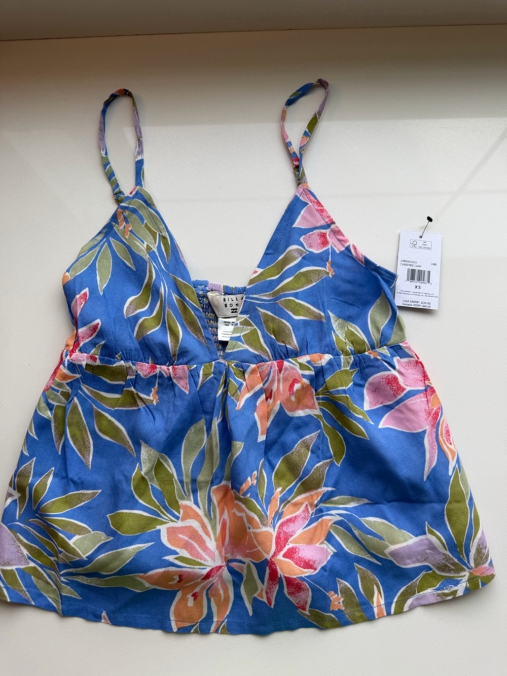 Billabong Blue Floral Leaf Print Top